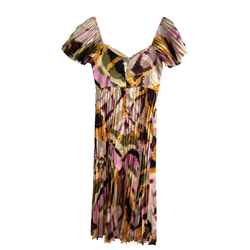 Women's Lulus Multi-color Print Pleated Midi Dress Size S - Picture 4 of 4